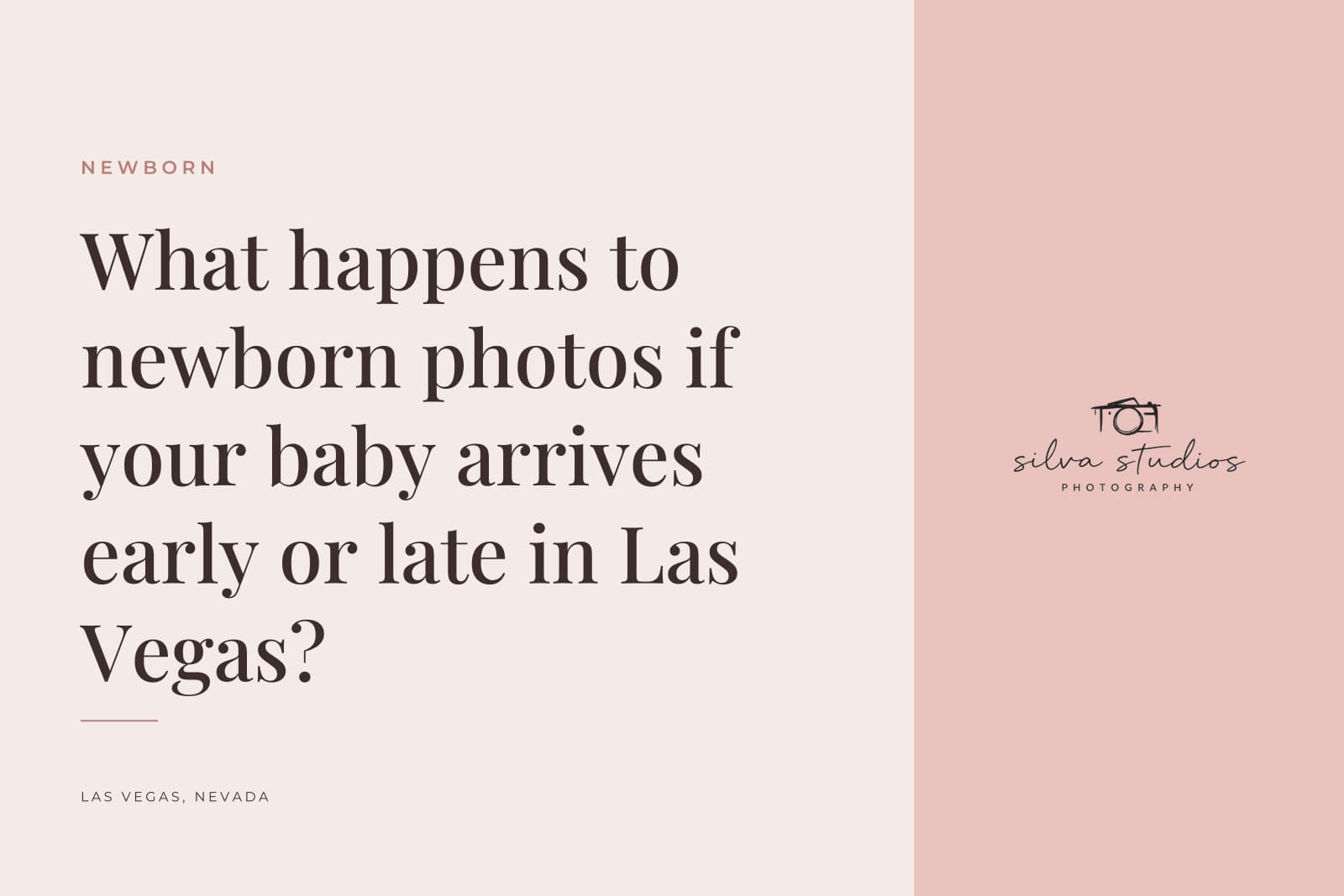 Silva Studios Photography journal cover reading "What happens to newborn photos if your baby arrives early or late in Las Vegas?"